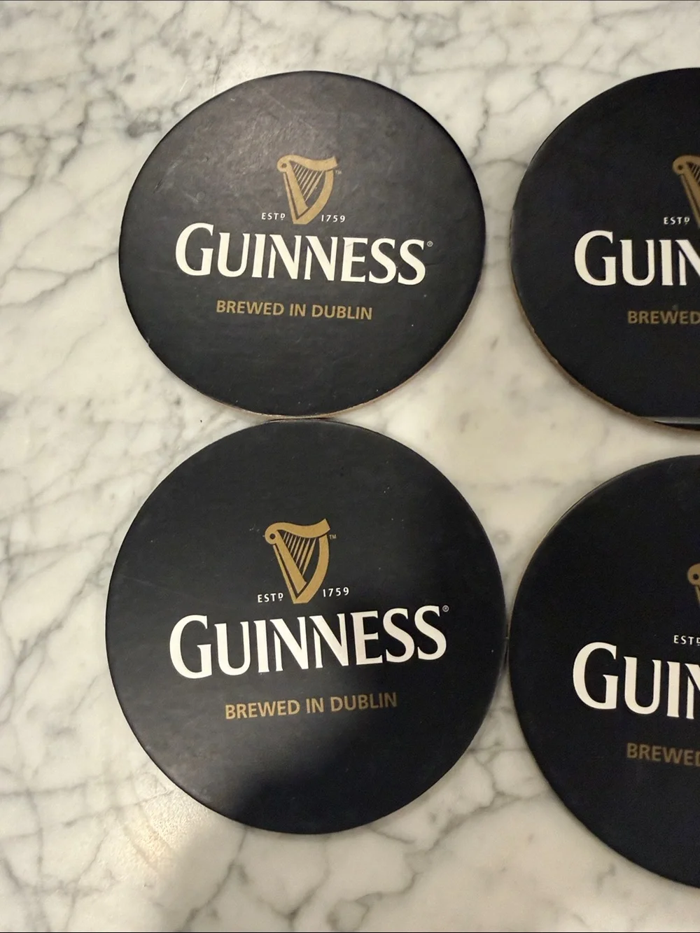Guinness Black and Gold Round Logo Coasters, Set of 6